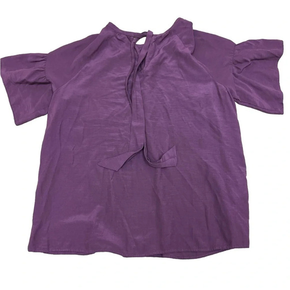 Loft Purple tie back ruffle sleeve blouse - Picture 2 of 5